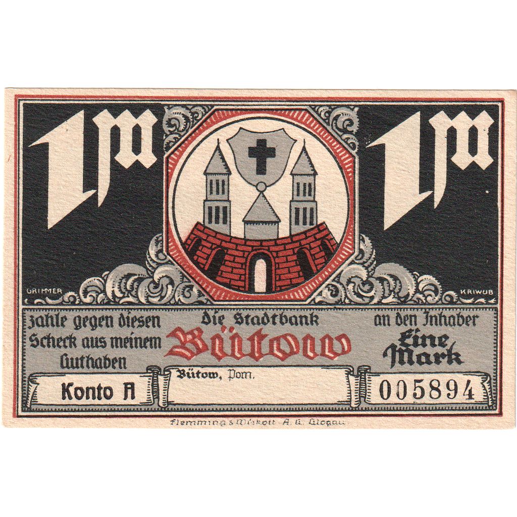 Alemania, Bütow, 1 Mark, EBC+