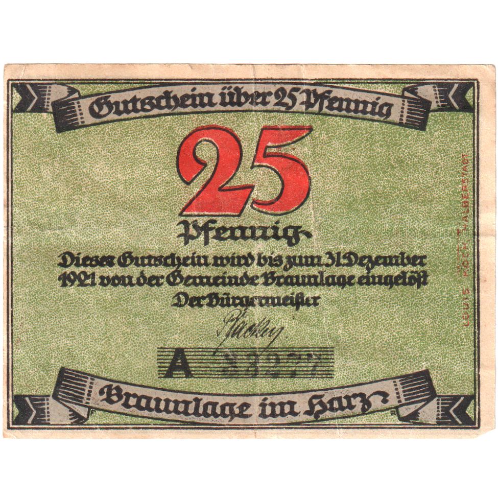 Allemagne, Braunlage, 25 Pfennig, 1921-12-31, SPL