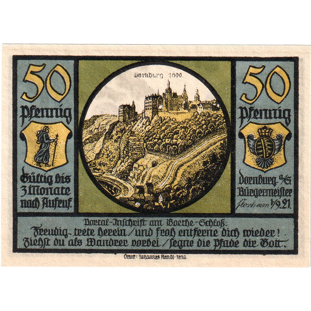 Allemagne, Dornburg Stadt, 50 Pfennig, 1921-09-01, SUP+