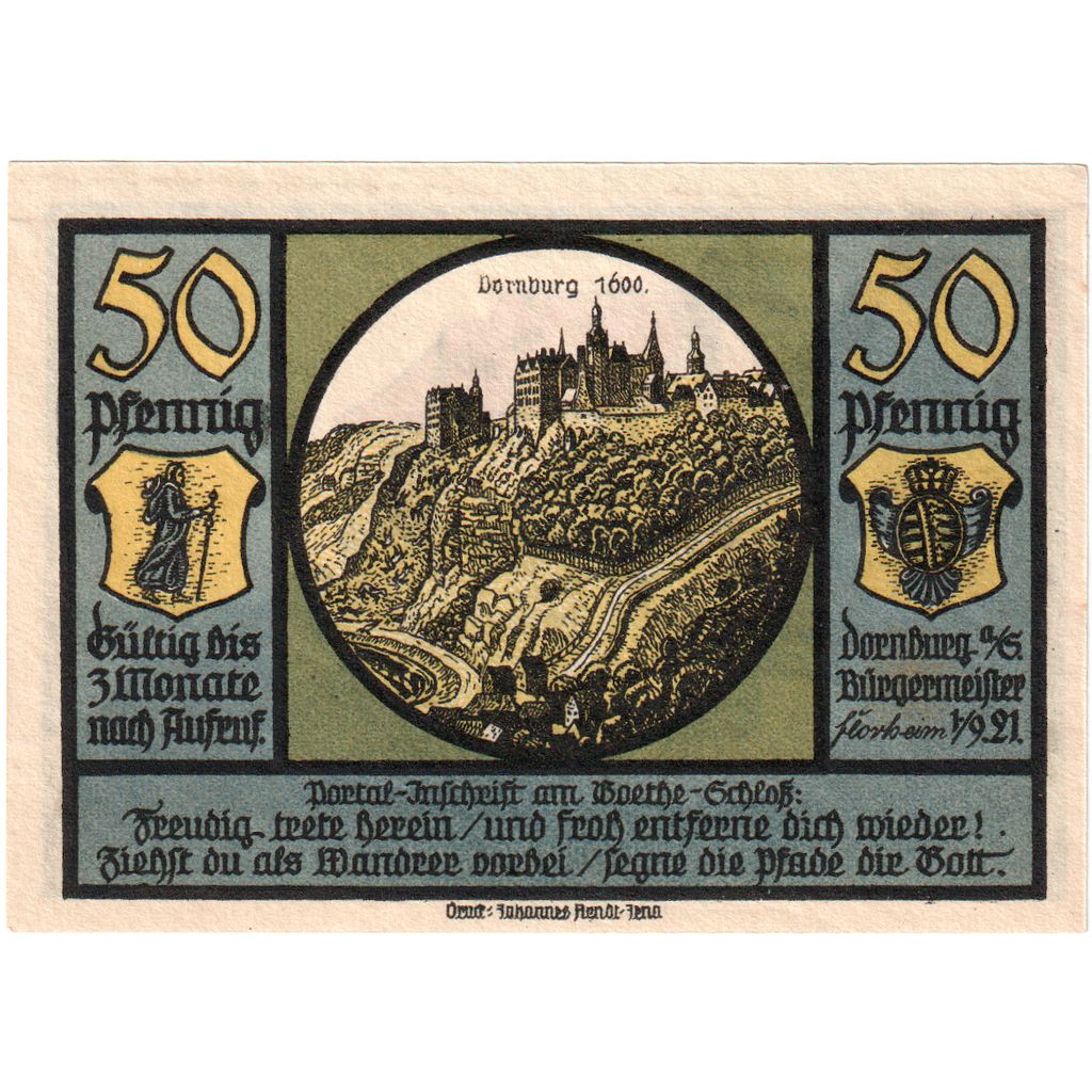 Allemagne, Dornburg Stadt, 50 Pfennig, 1921-09-01, SUP+