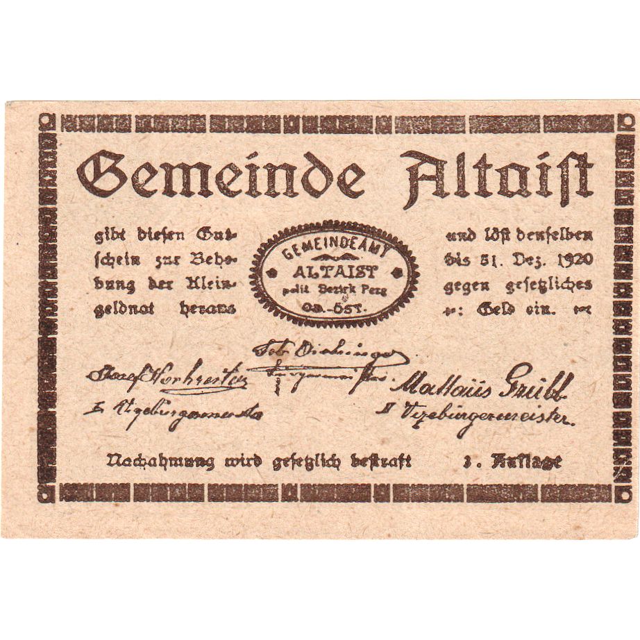 Österreich, Altaist, 50 Heller, 1920-12-31, UNZ-