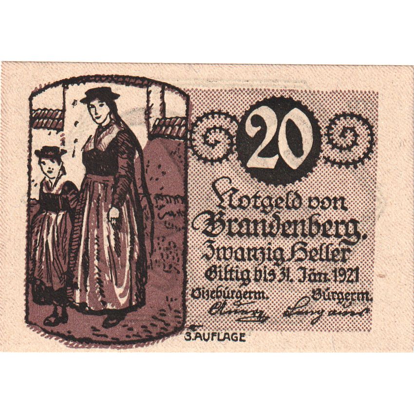Autriche, Brandenberg, 20 Heller, 1920-12-31, SPL