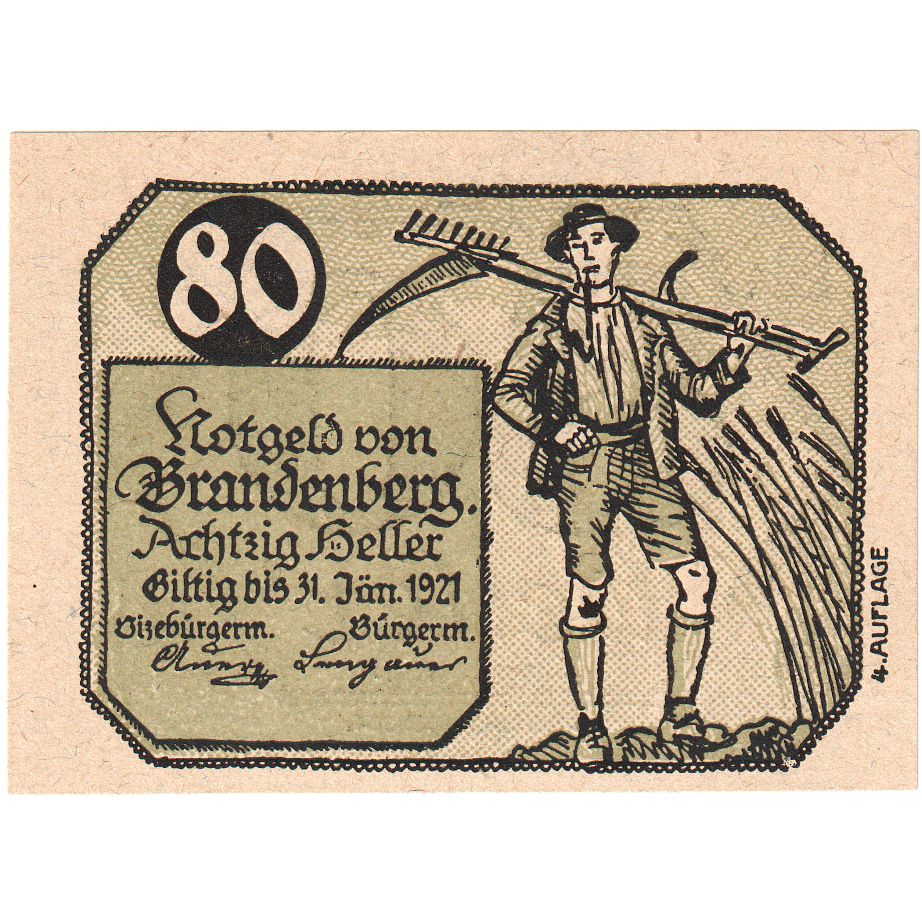 Autriche, Brandenberg, 80 Heller, 1920-12-31, SPL