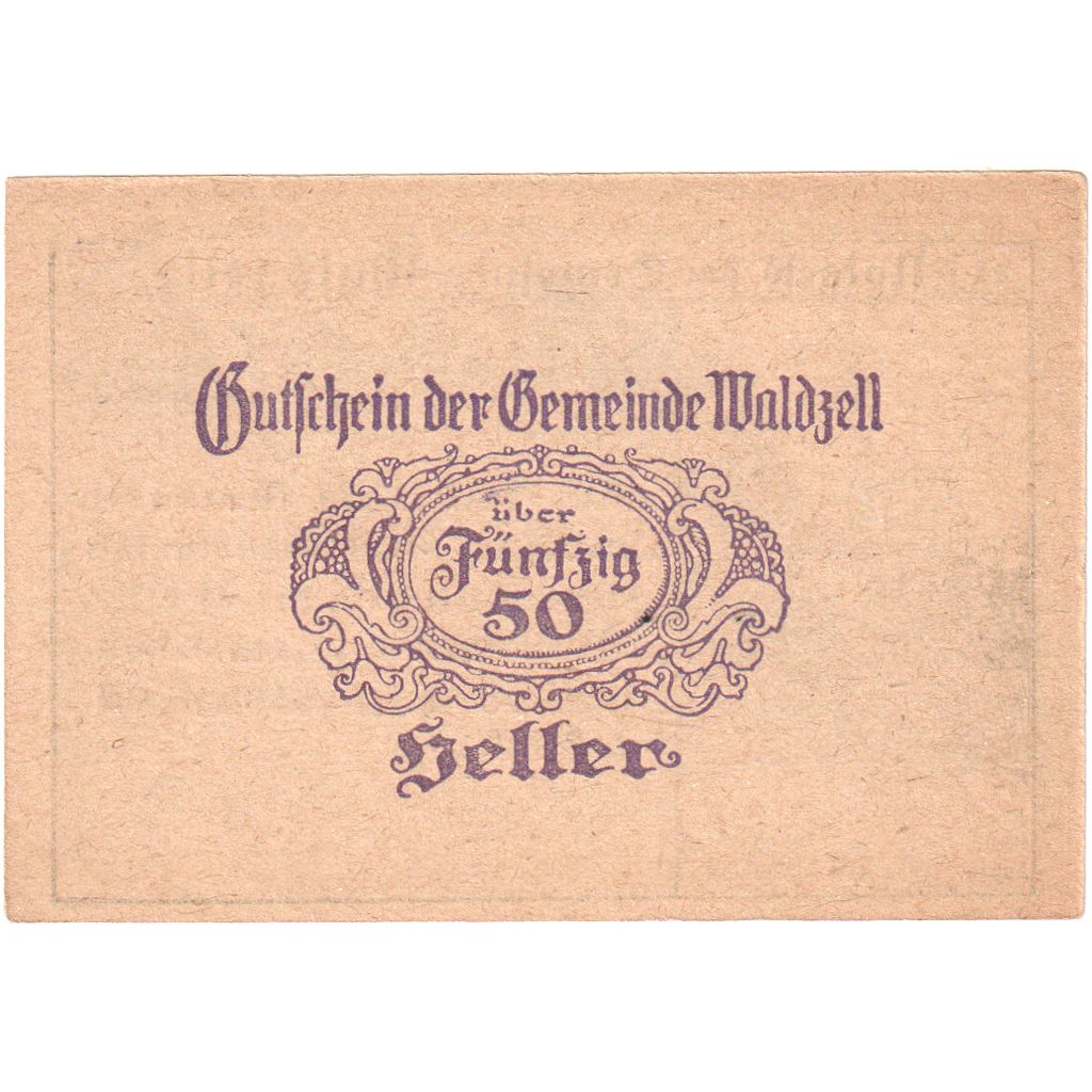 Autriche, Waldzell O.Ö. Gemeinde, 50 Heller, SPL