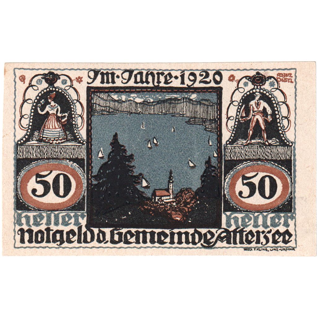 Áustria, Attersee, 50 Heller, UNC(63)