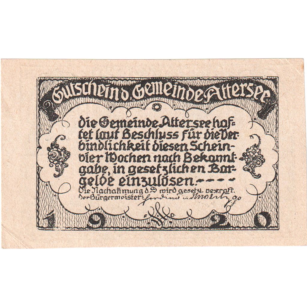 Áustria, Attersee, 50 Heller, UNC(63)