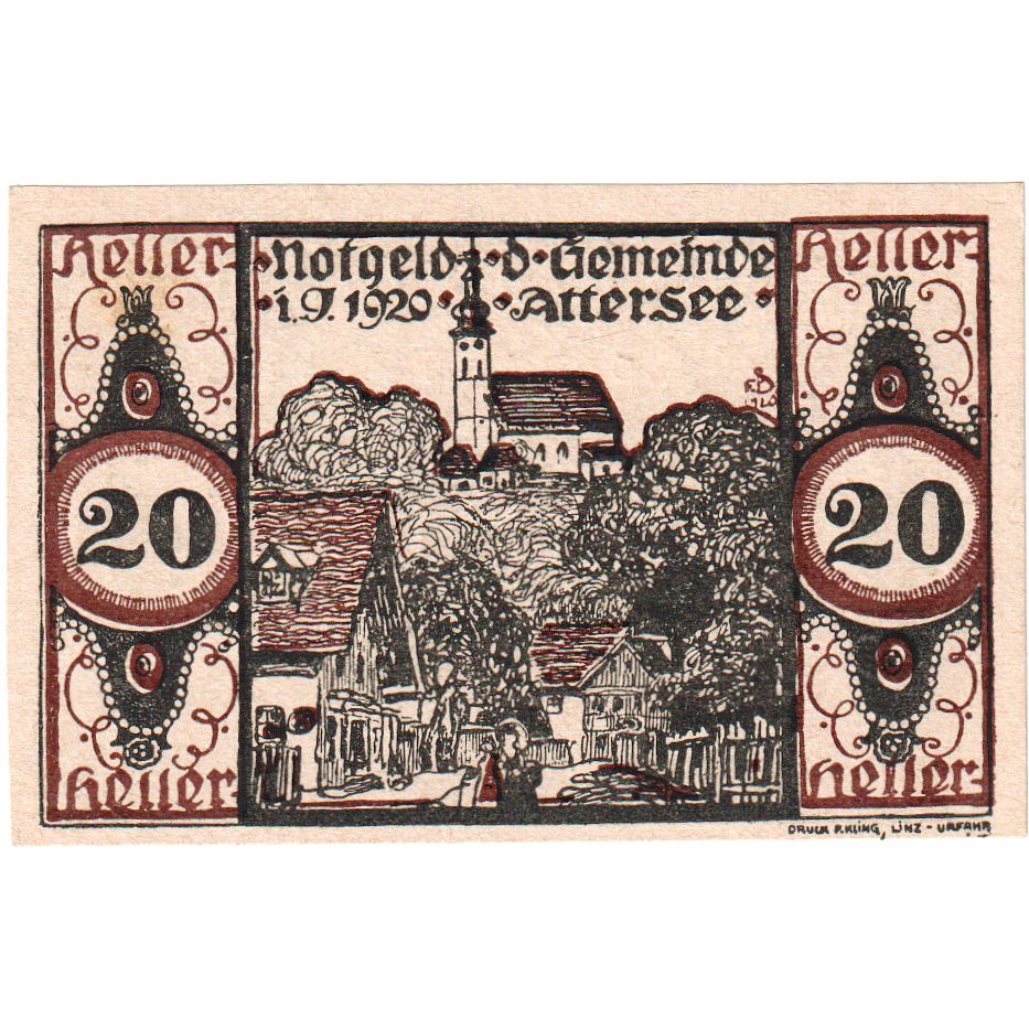 Áustria, Attersee, 20 Heller, UNC(63)