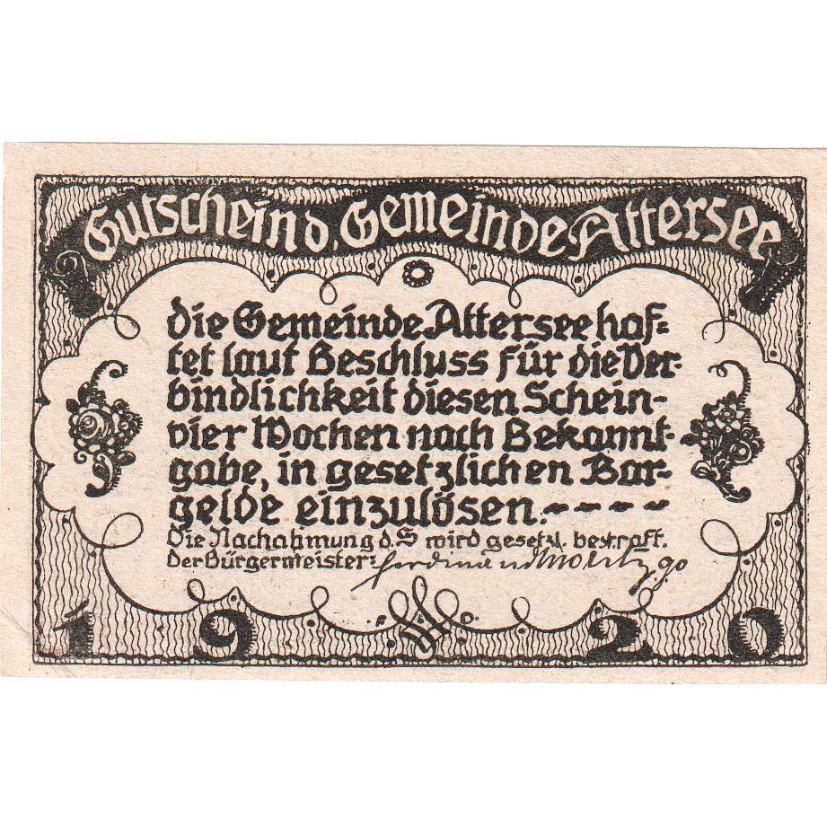 Áustria, Attersee, 20 Heller, UNC(63)