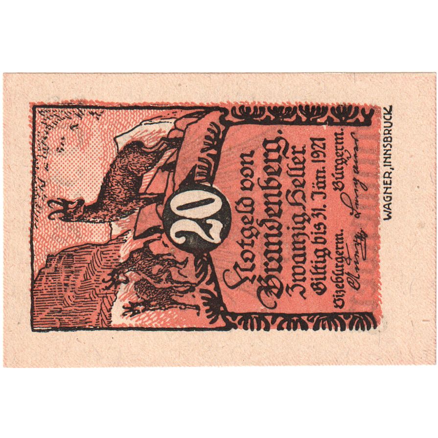 Oostenrijk, Brandenberg, 20 Heller, 1920-12-31, SPL
