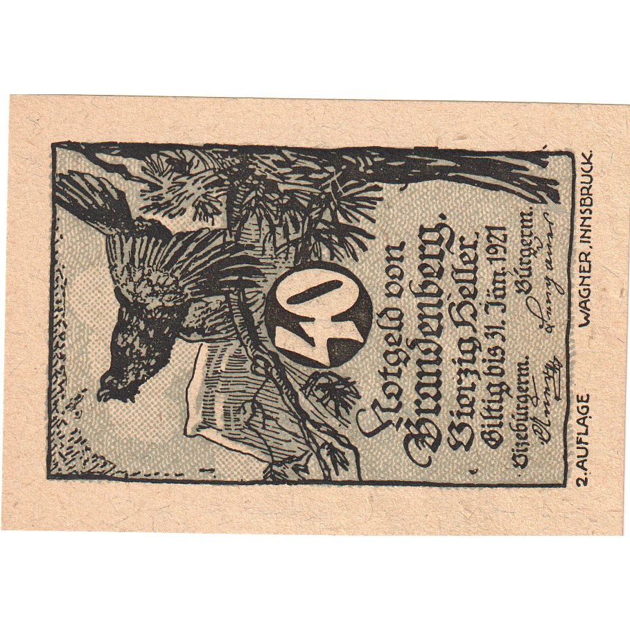 Áustria, Brandenberg, 40 Heller, 1920-12-31, UNC(63)