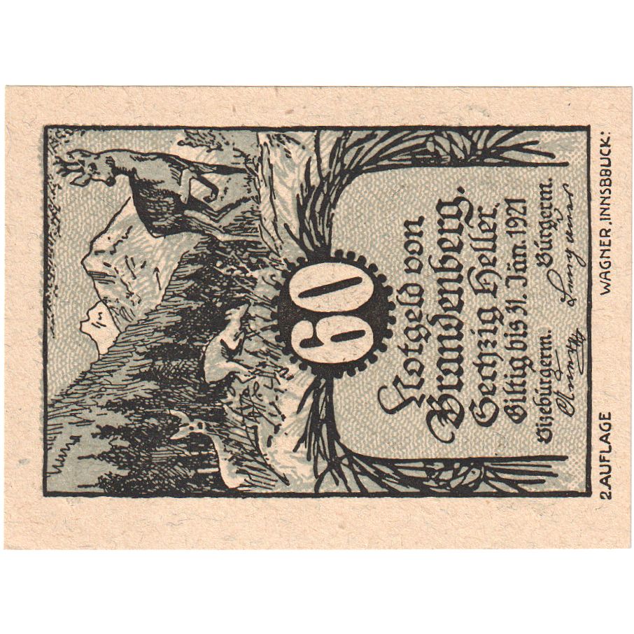 Áustria, Brandenberg, 60 Heller, 1920-12-31, UNC(63)