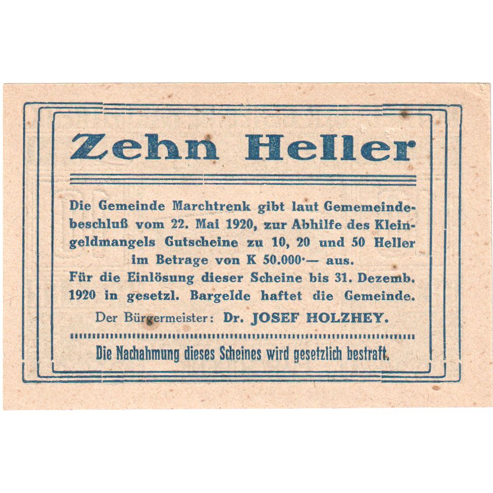Austria, marchtrenk, 10 Heller, 1920-12-31, UNC(63)