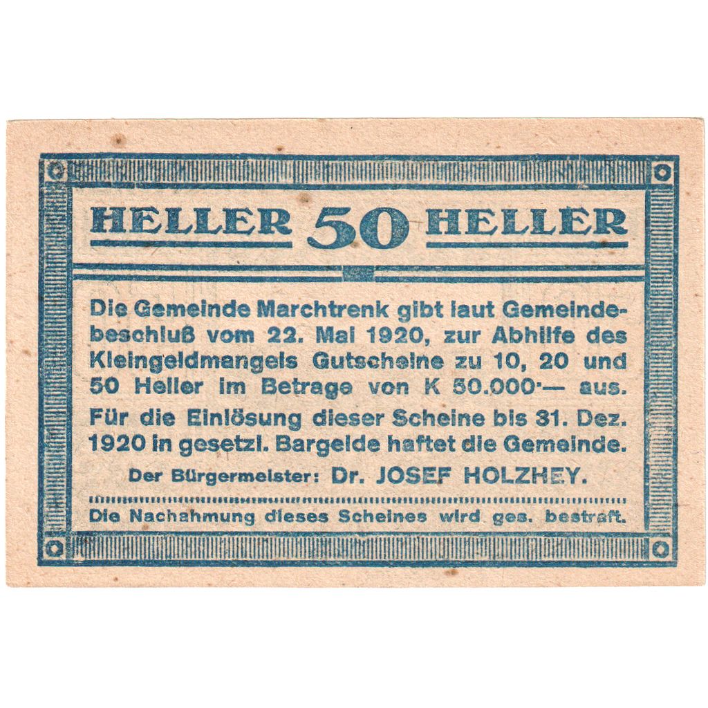 Austria, marchtrenk, 50 Heller, 1920-12-31, SC