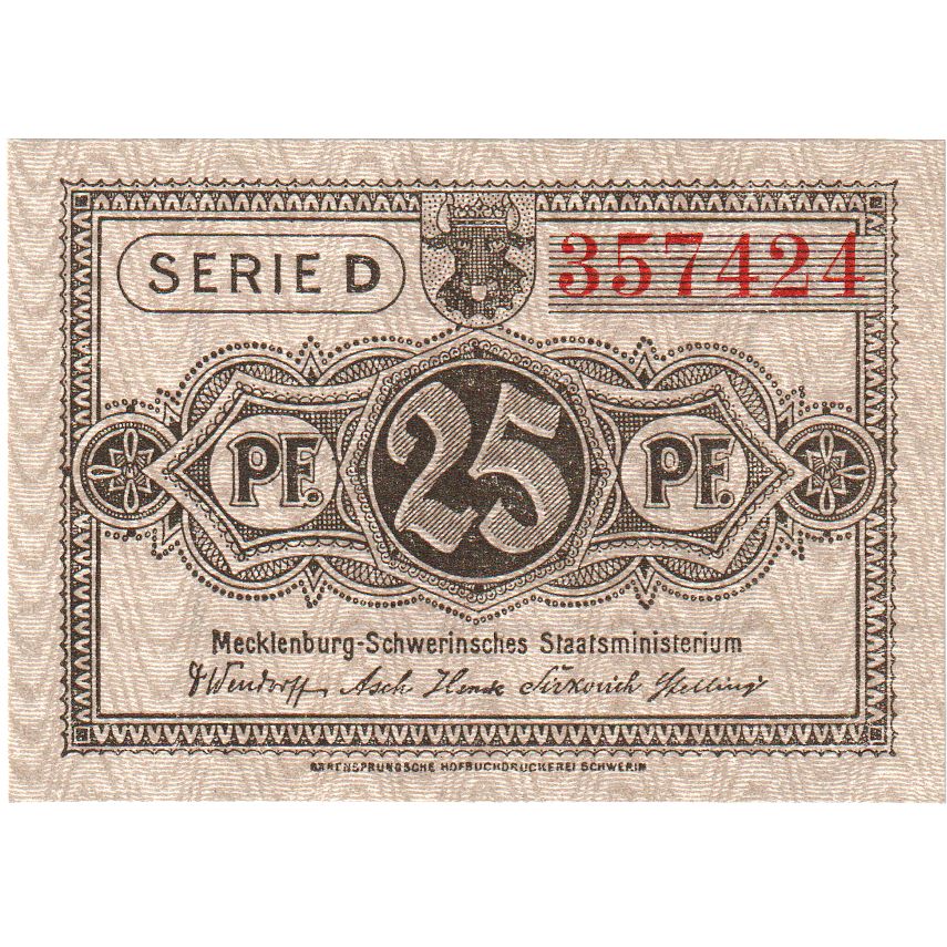 Alemania, Mecklenburg-Schwerin Staatsministerium, Schwerin, 25 Pfennig