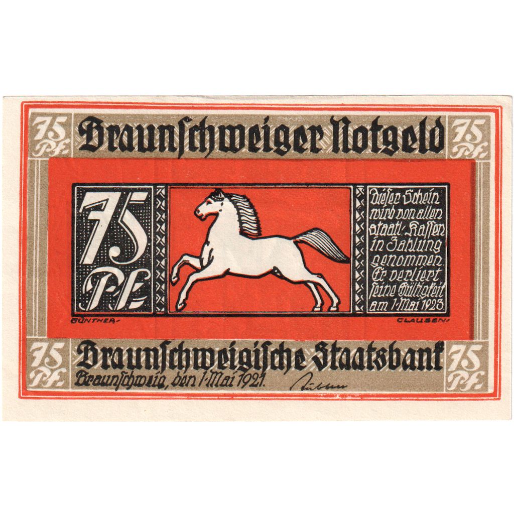 Alemania, Braunschweig, 75 Pfennig, 1921-05-01, SC