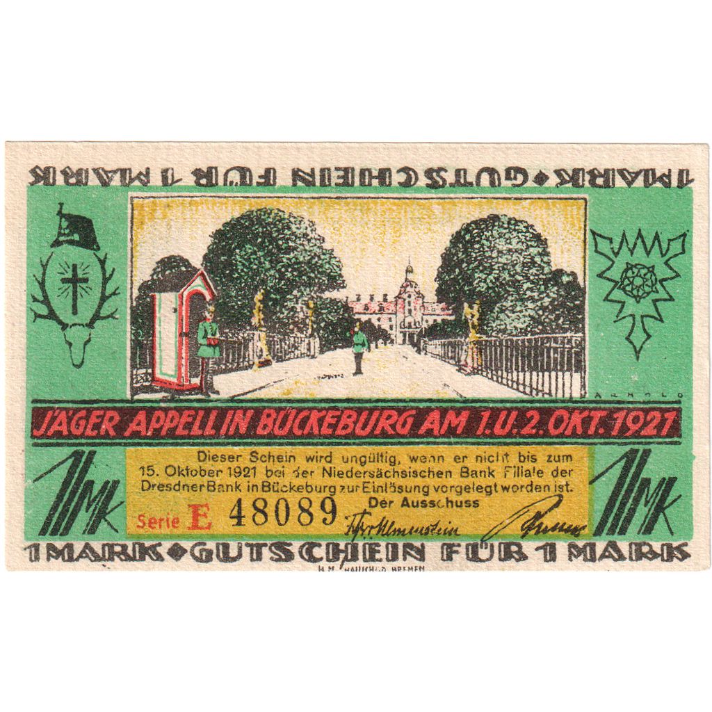Deutschland, Buckeburg, 1 Mark, 1921-10-01, UNZ-
