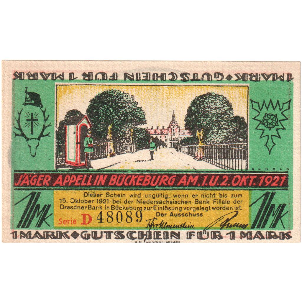 Allemagne, Buckeburg, 1 Mark, 1921-10-01, SPL