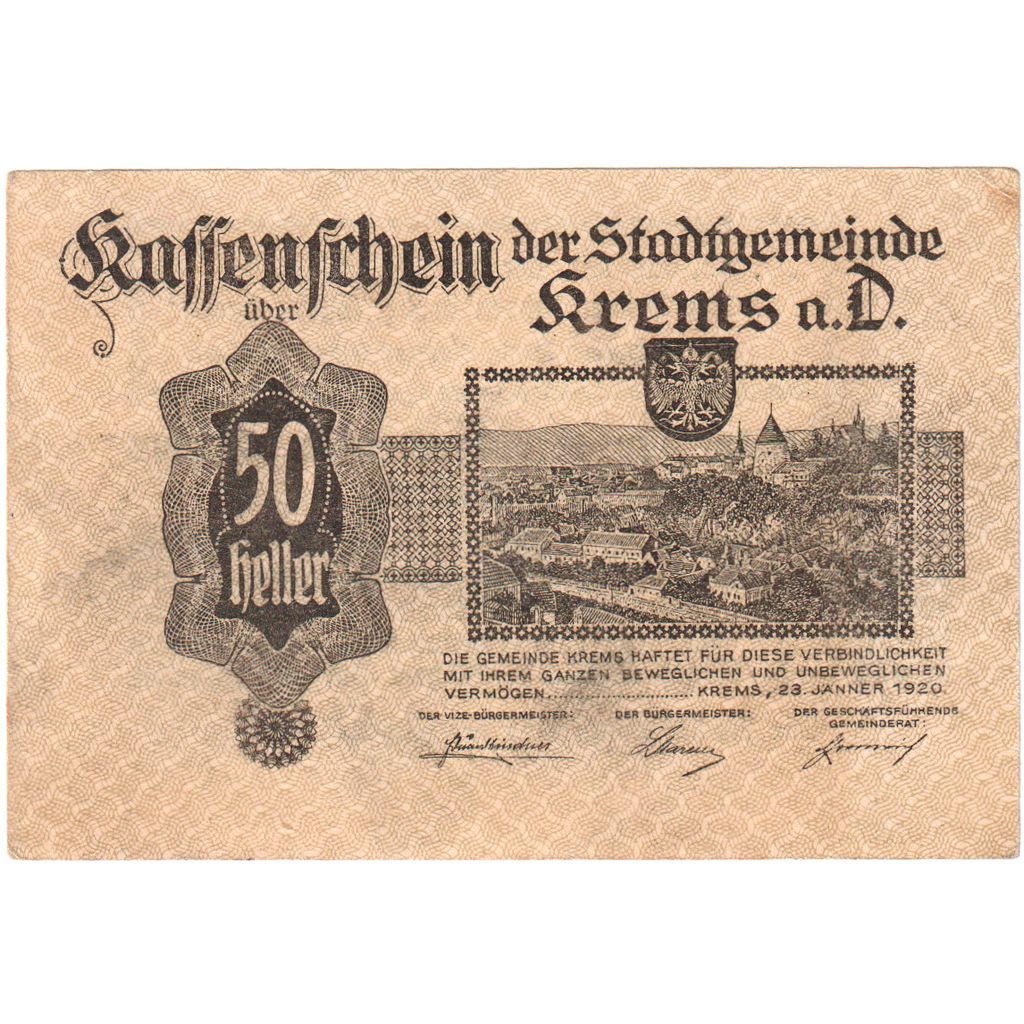 Austria, Krems N.Ö. Stadtgemeinde, 50 Heller, 1920-08-31, SPL