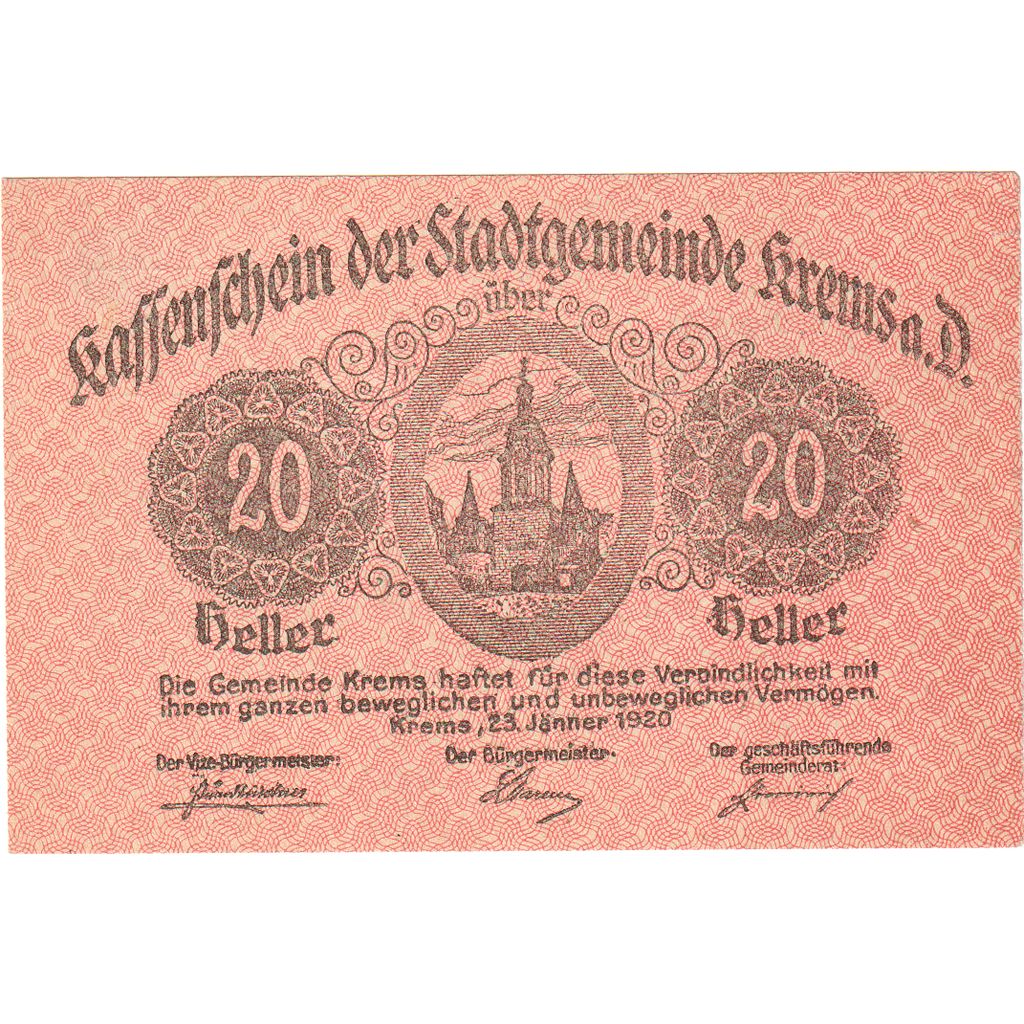 Austria, Krems an der Donau, 20 Heller, 1920-08-31, SPL