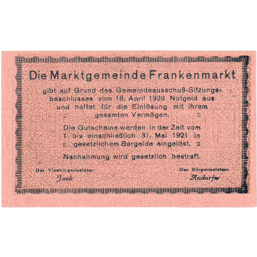 Austria, Frankenmarkt, O.Ö., Gemeinde, 10 Heller, 1921-05-31, SPL