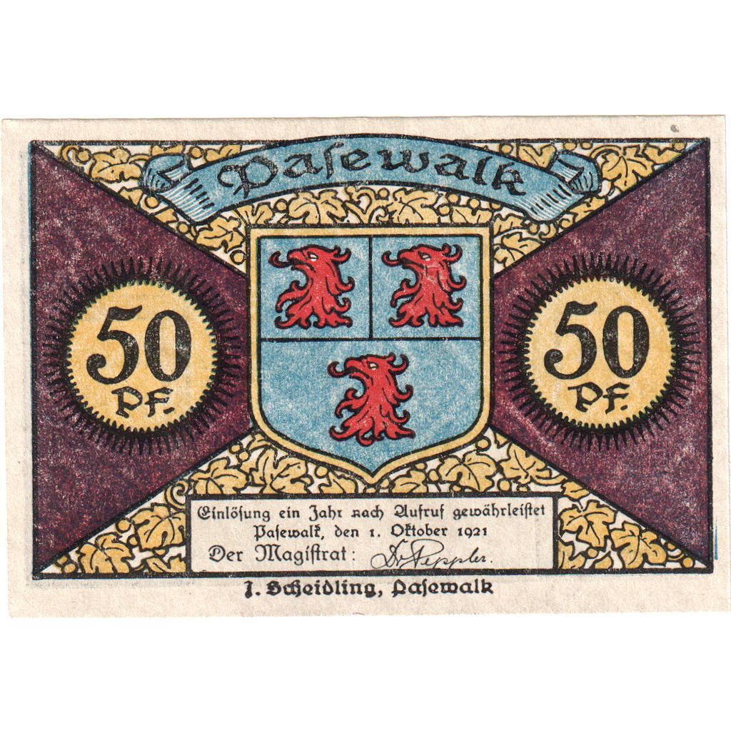 Allemagne, Pasewalk Stadt, 50 Pfennig, 1921-10-01, SUP+