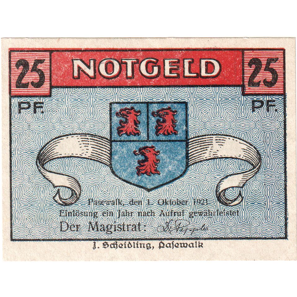 Allemagne, Pasewalk Stadt, 25 Pfennig, 1921-10-01, SUP+