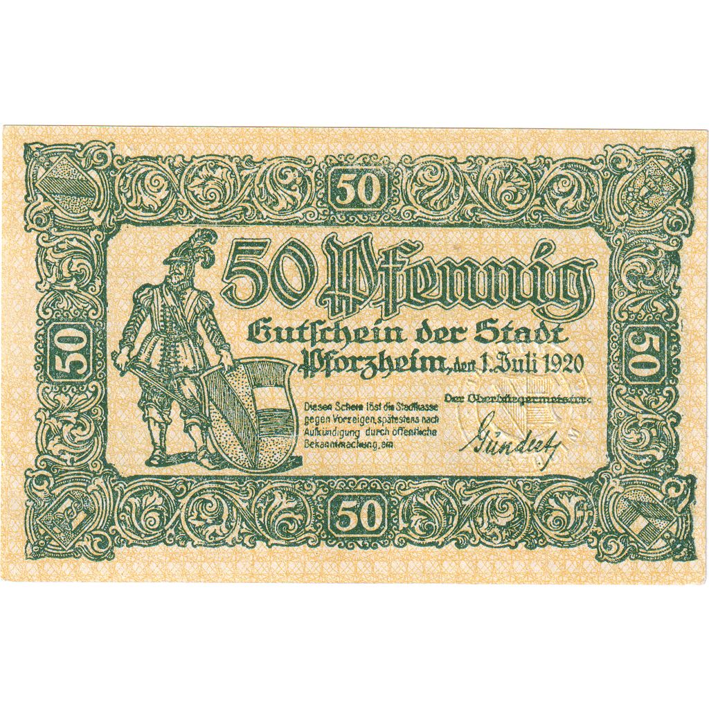 Alemania, Pforzheim Stadt, 50 Pfennig, 1920-07-01, EBC+