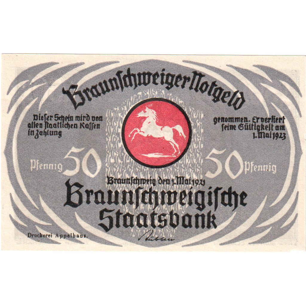 Alemania, Braunschweig Braunschweigische Staatsbank, 50 Pfennig, 1923-05-01
