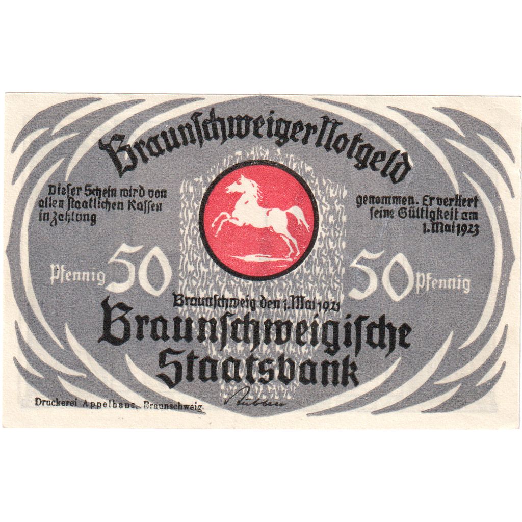 Alemania, Braunschweig Braunschweigische Staatsbank, 50 Pfennig, 1923-05-01