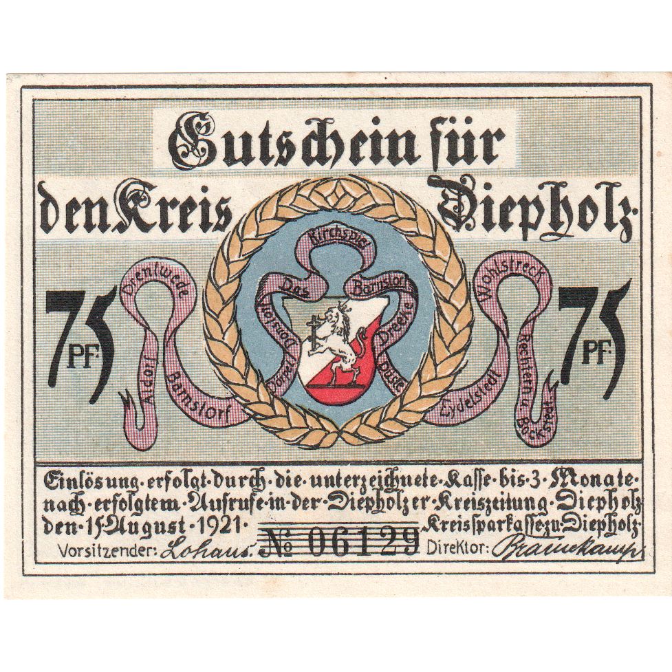 Deutschland, Diepholz, 75 Pfennig, 1921-08-15, 19900, VZ+