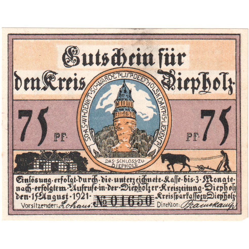 Deutschland, Diepholz, 75 Pfennig, 1921-08-15, 19900, VZ+