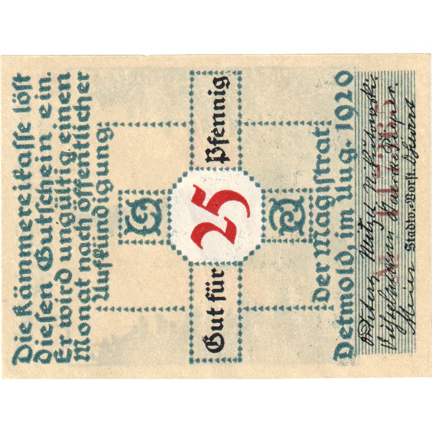 Deutschland, Detmold, 25 Pfennig, UNZ-