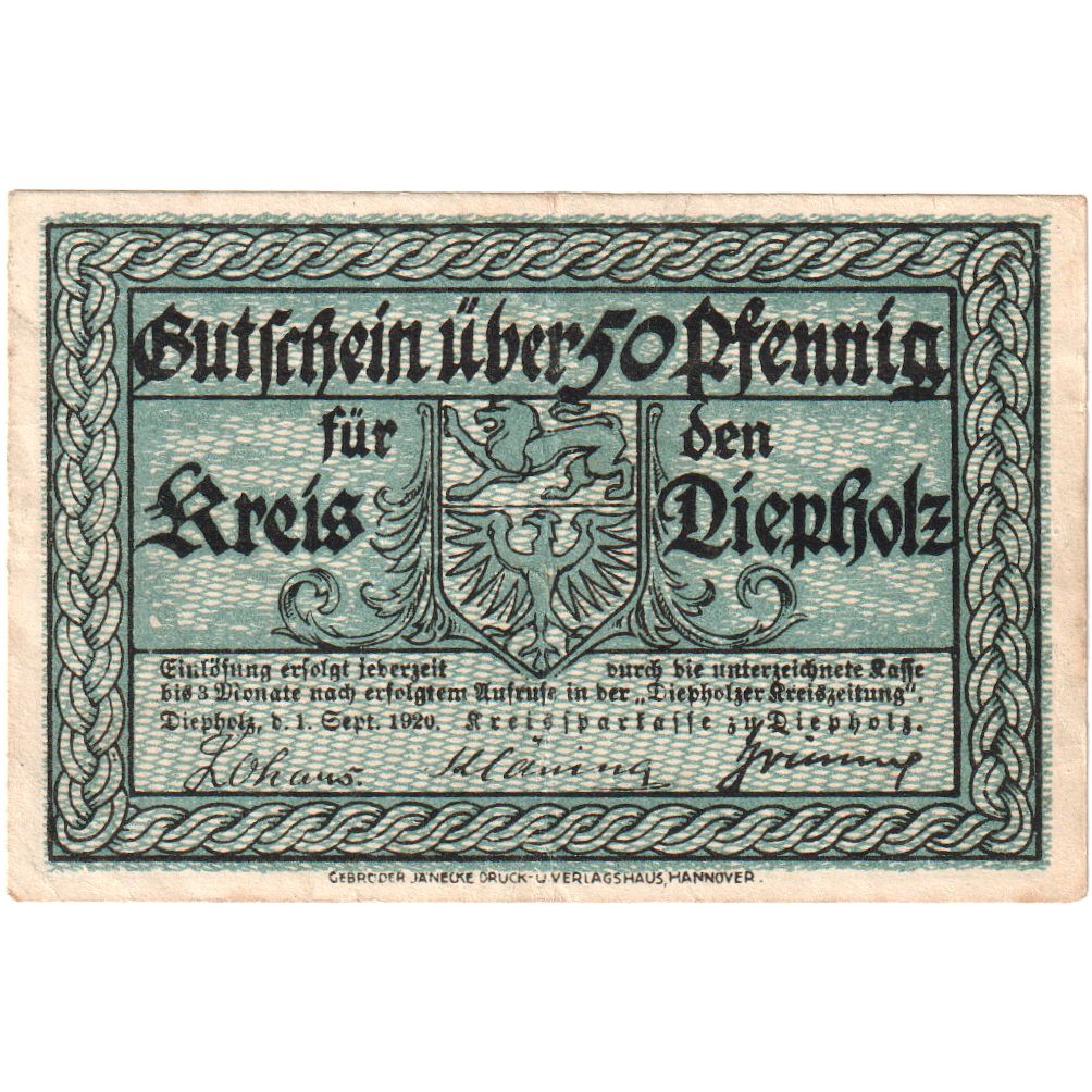 Alemania, Diepholz, 50 Pfennig, 1920-09-01, EBC+