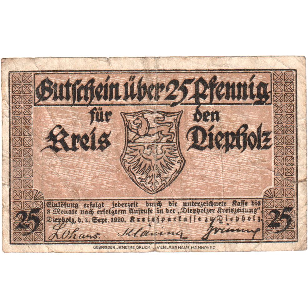 Alemania, Diepholz, 25 Pfennig, 1920-09-01, EBC