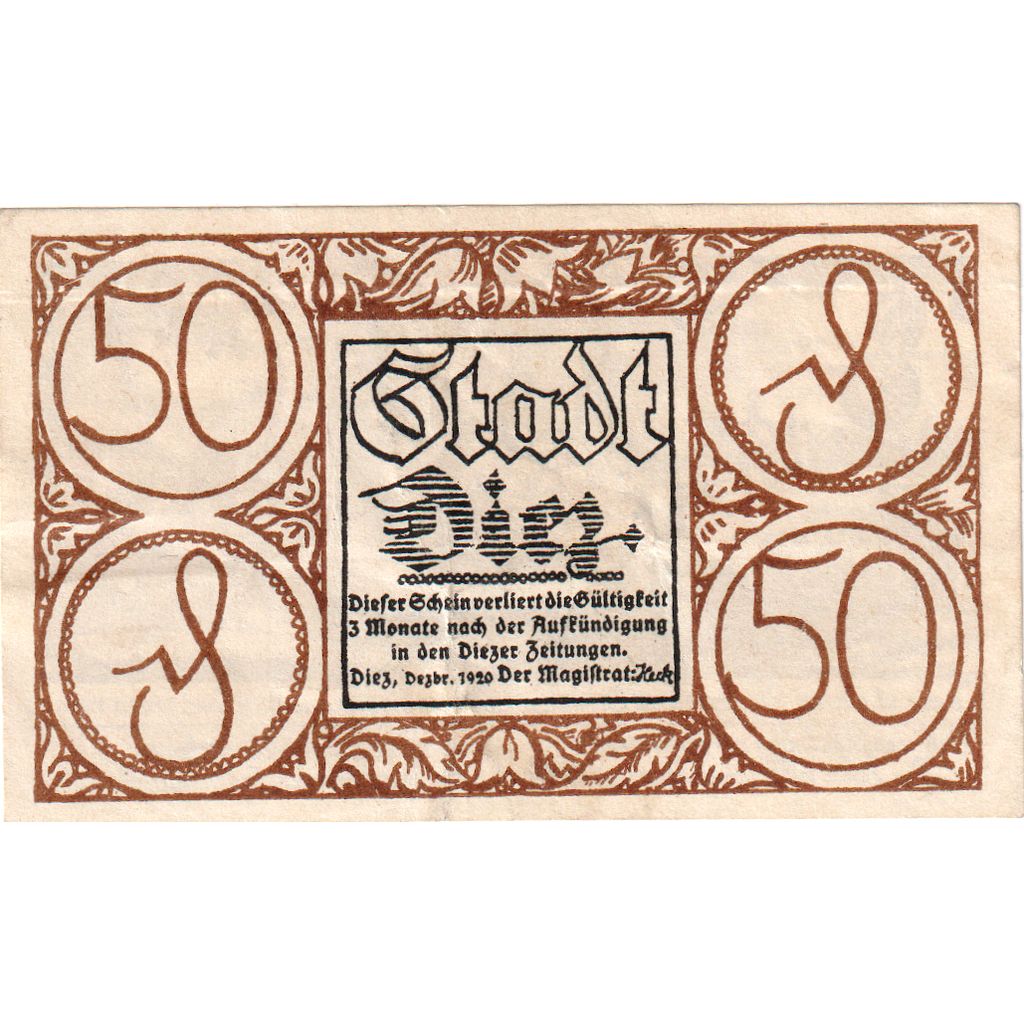 Allemagne, Diez Stadt, 50 Pfennig, SUP+