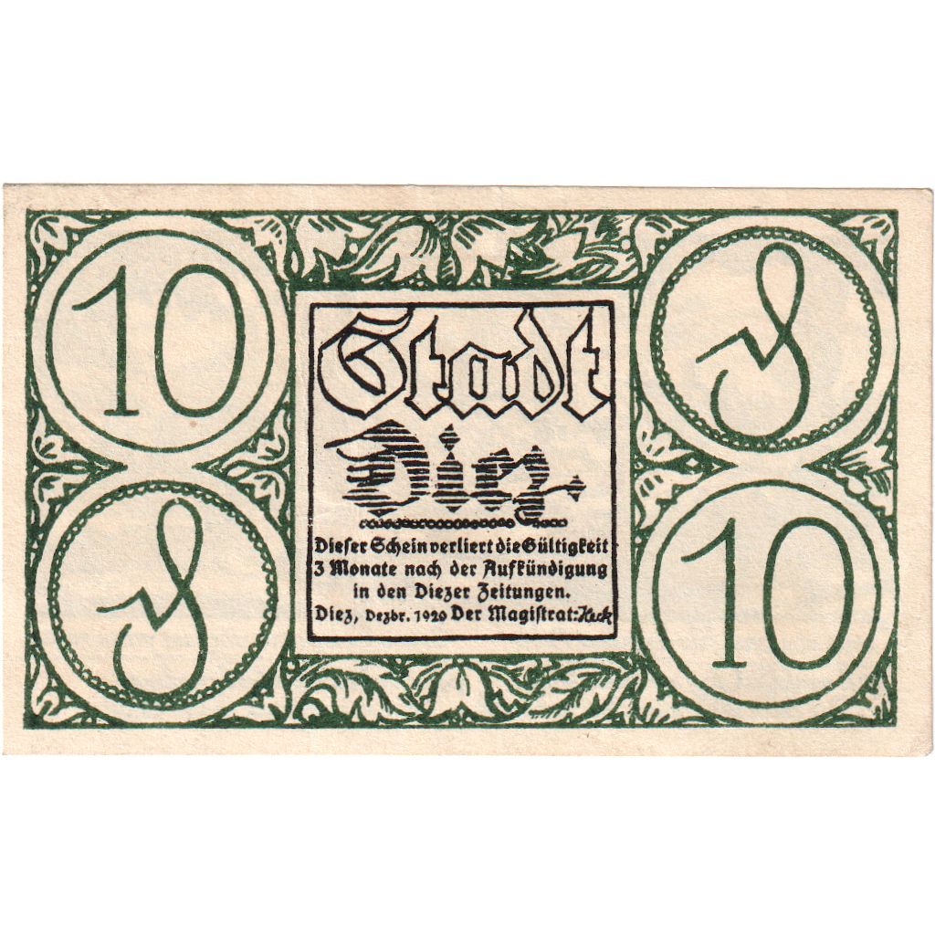 Allemagne, Diez, 10 Pfennig, NEUF