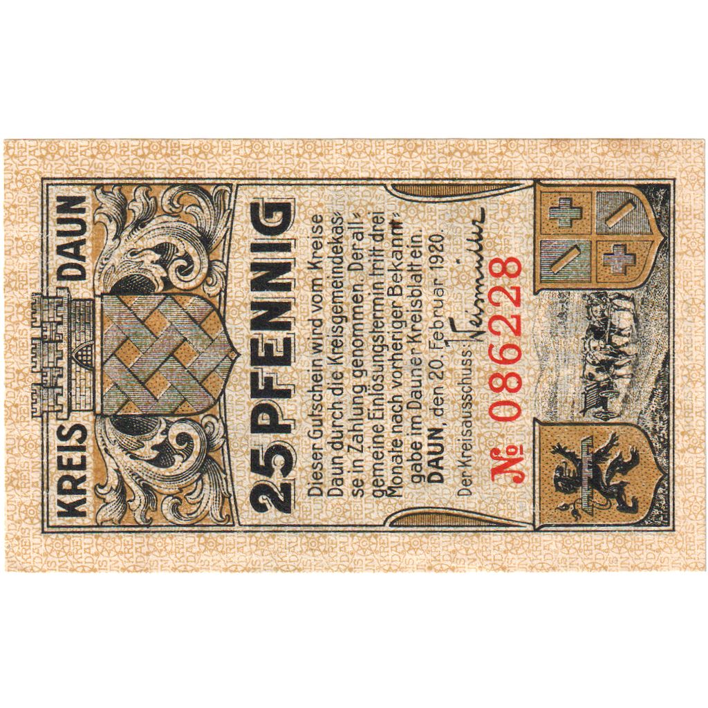 Alemania, Kreis Daun, 25 Pfennig, 1920-02-20, 115413, SC