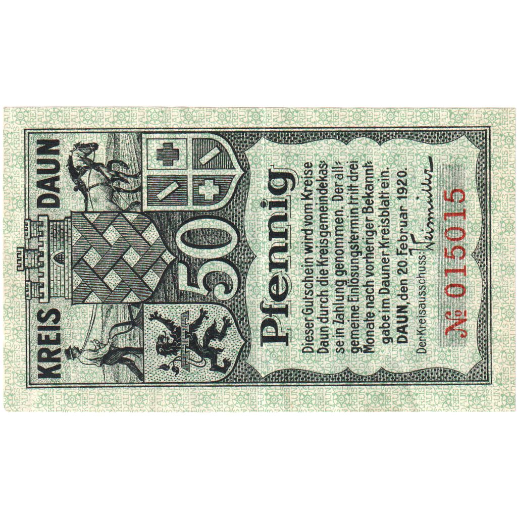 Alemania, Kreis Daun, 50 Pfennig, 1920-02-20, 115413, SC