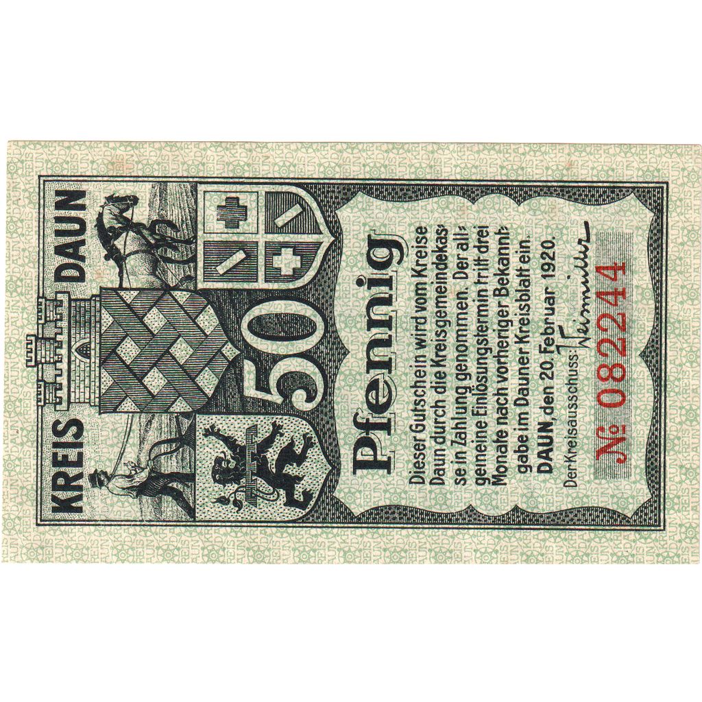 Alemania, Kreis Daun, 50 Pfennig, 1920-02-20, 115413, SC