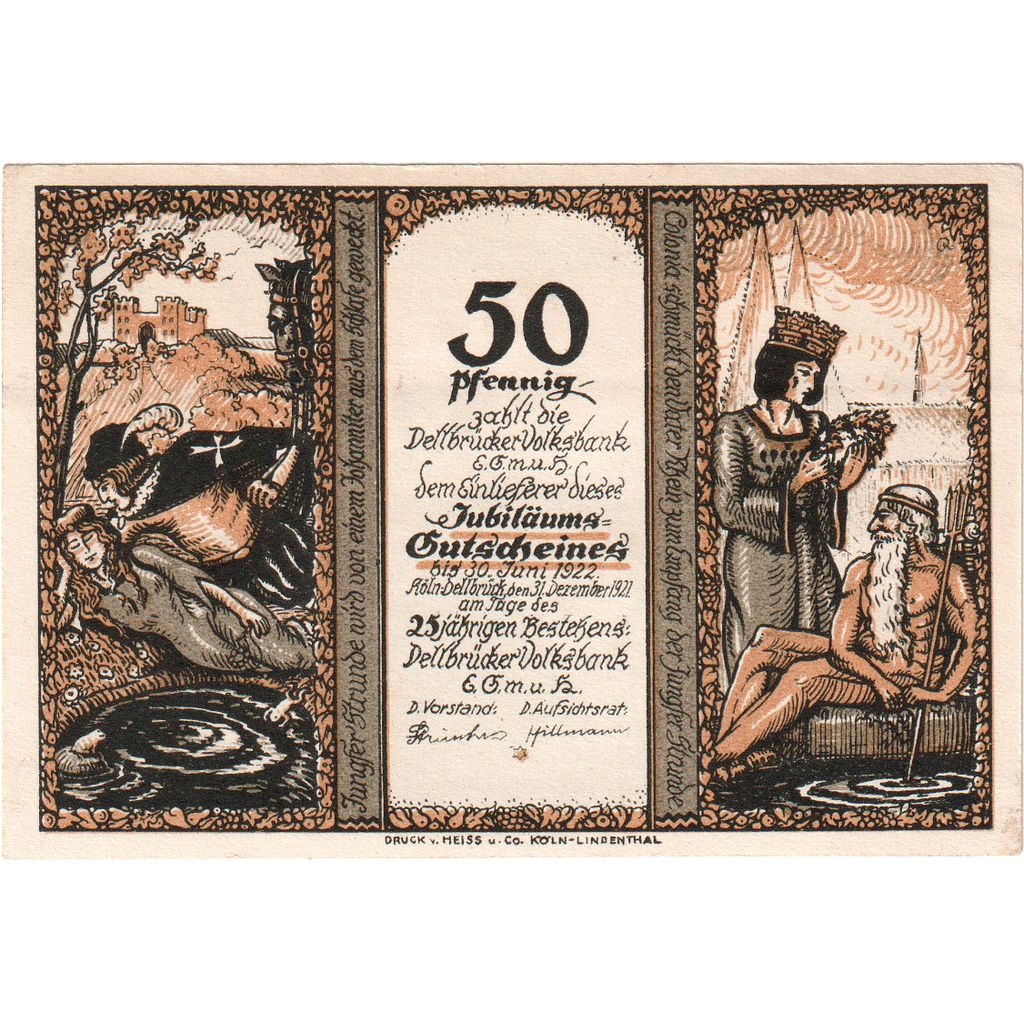 Alemania, Köln Dellbrück, 50 Pfennig, 1921-12-31, EBC+
