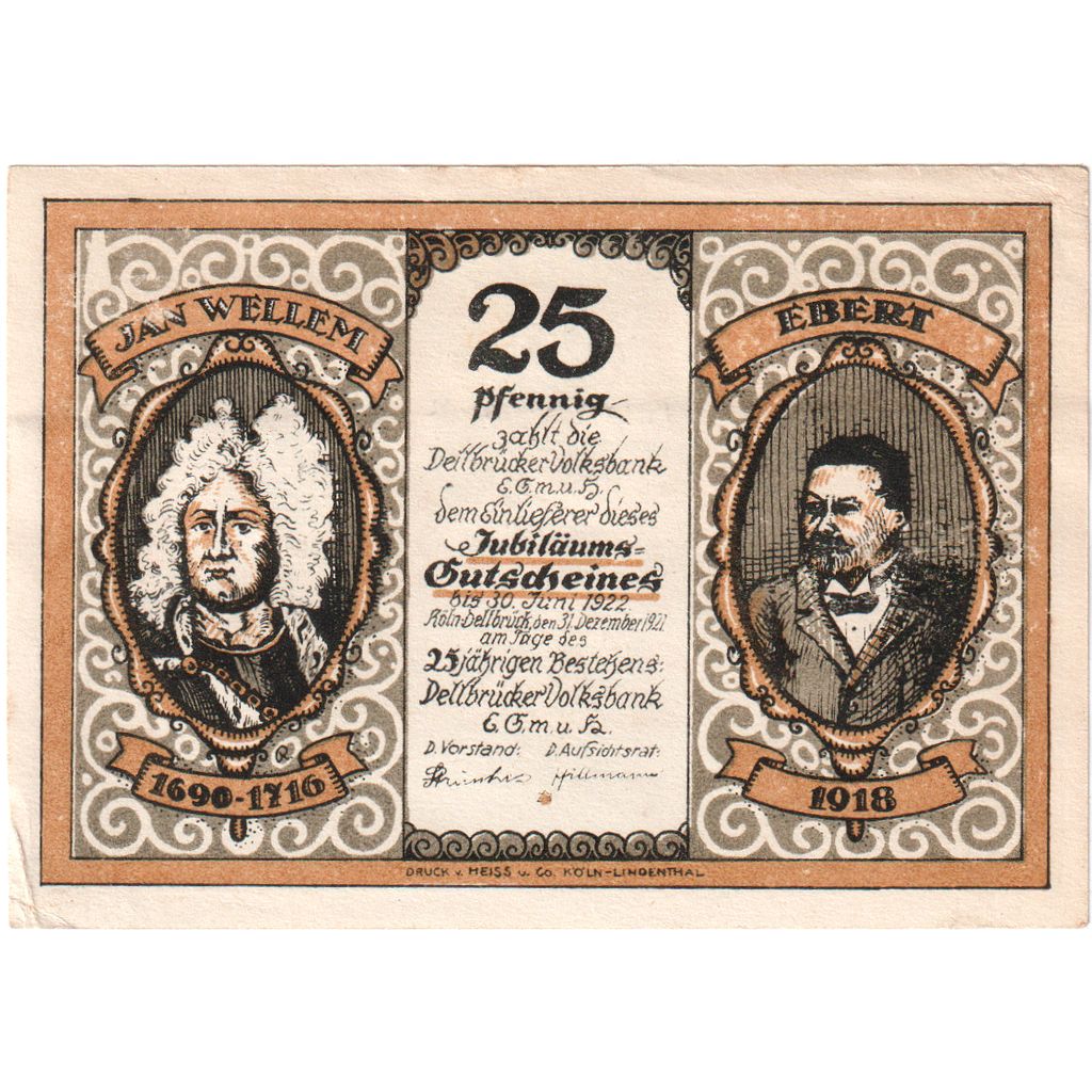 Billet, Allemagne, Köln, 25 Pfennig, Maison, 1922, SPL, Mehl:719.1b