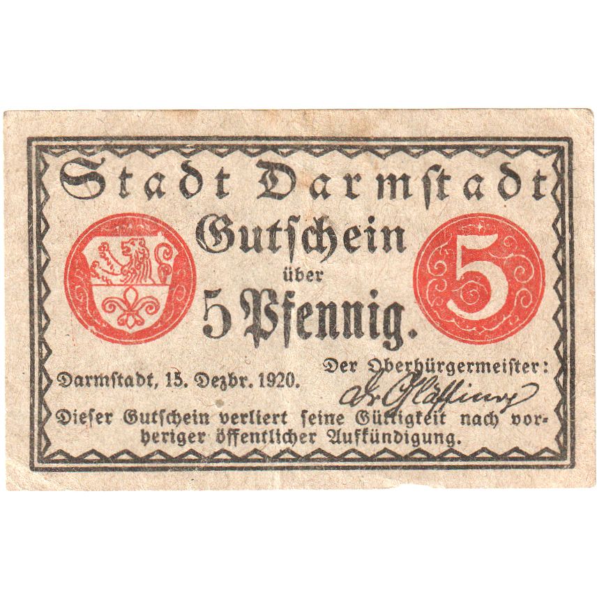 Allemagne, Darmstadt, 5 Pfennig, 1920-12-15, SUP