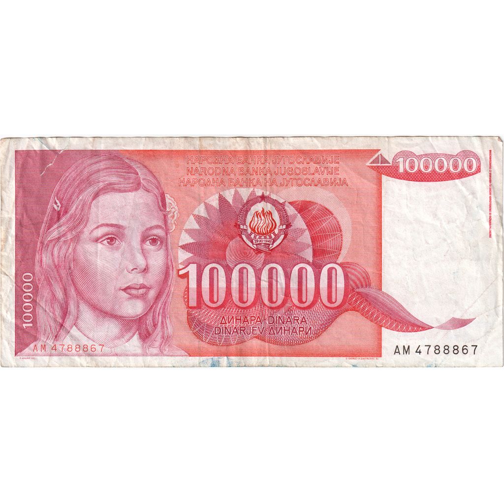Yugoslavia, 100,000 Dinara, 1989-05-01, VF(30-35)