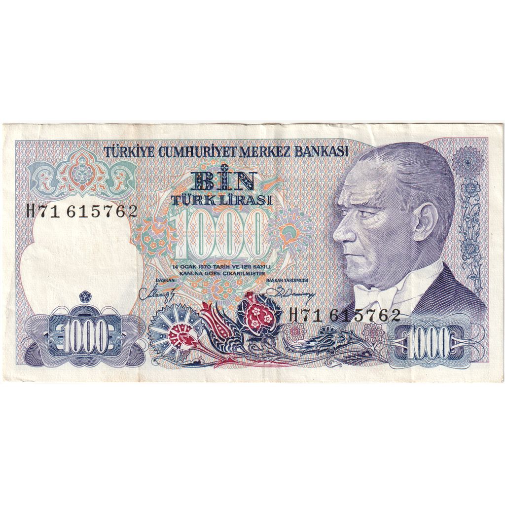 Turquia, 1000 Lira, 1970-10-14, VF(30-35)