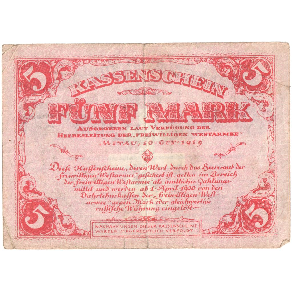 Rússia, 5 Mark, 1919-10-10, EF(40-45)