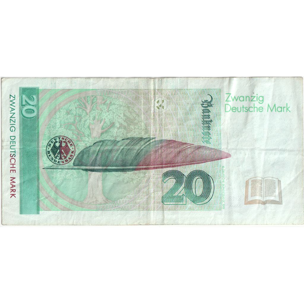 GERMANY - FEDERAL REPUBLIC, 20 Deutsche Mark, 1993-10-01, VF(30-35)