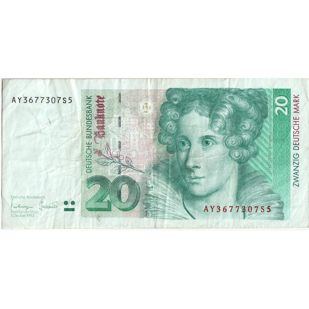 GERMANIA - REPUBBLICA FEDERALE, 20 Deutsche Mark, 1993-10-01, MB+