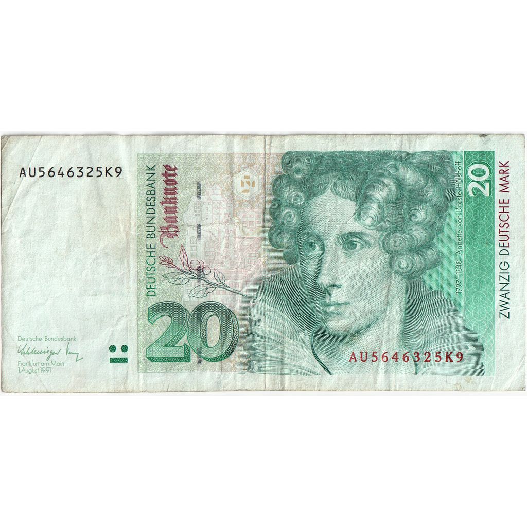GERMANY - FEDERAL REPUBLIC, 20 Deutsche Mark, 1991-08-01, VF(30-35)