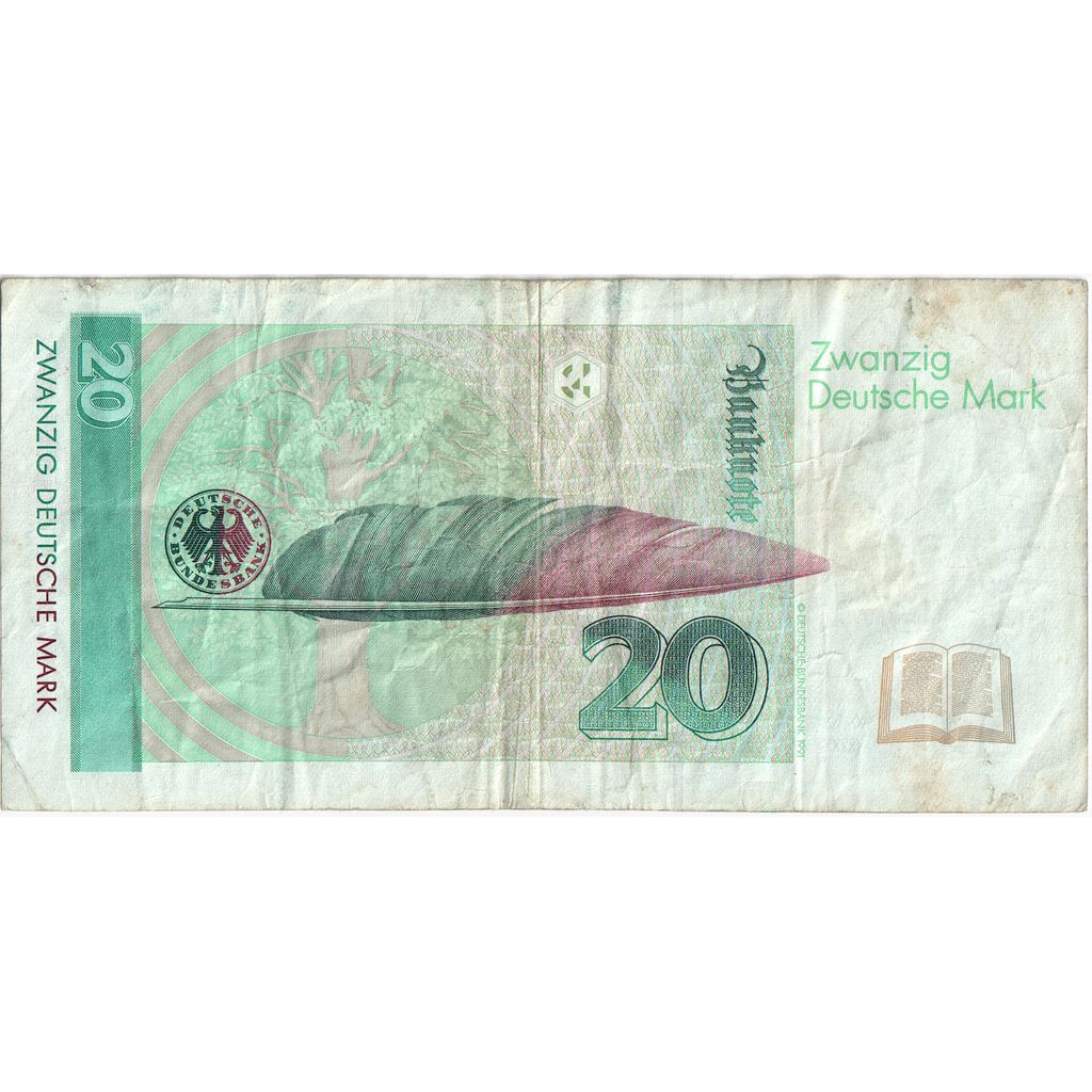 GERMANY - FEDERAL REPUBLIC, 20 Deutsche Mark, 1991-08-01, VF(30-35)