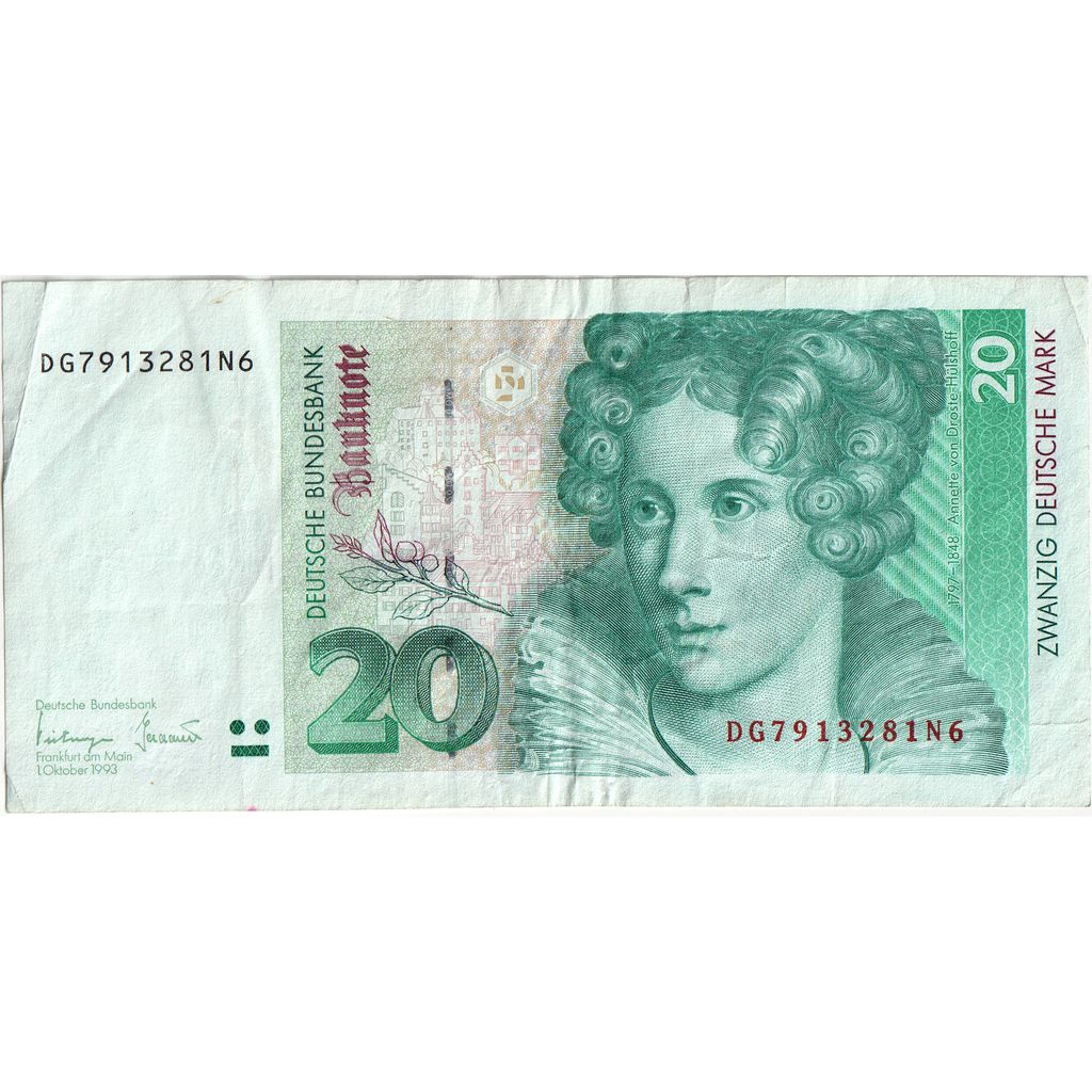 GERMANIA - REPUBBLICA FEDERALE, 20 Deutsche Mark, 1993-10-01, MB+